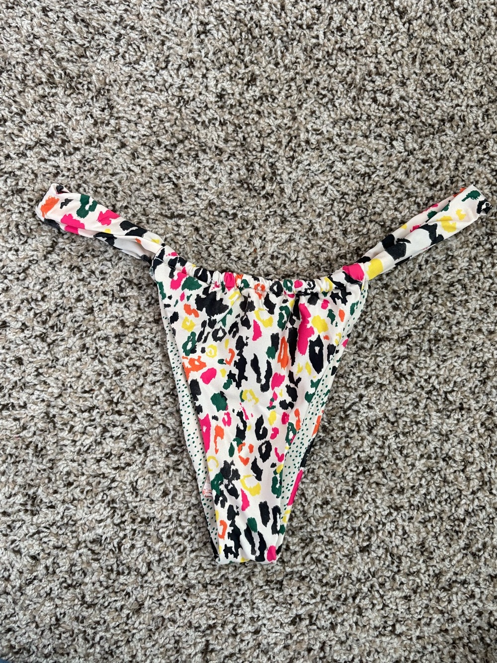 Agua Bendita Cream Bikini Bottom with Pink, Yellow & Black Leopard Spots